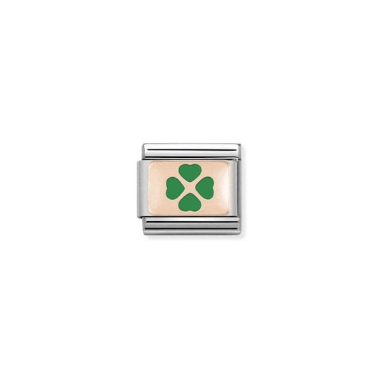 Rose Gold Green Four-Leaf Clover Charm