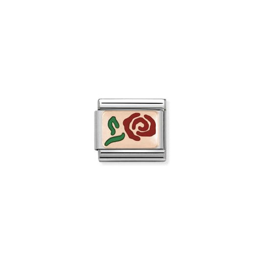Classic Rose Gold & Red Enamel Rose Charm