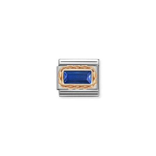 ROSE GOLD Faceted Baguette Blue CZ Charm