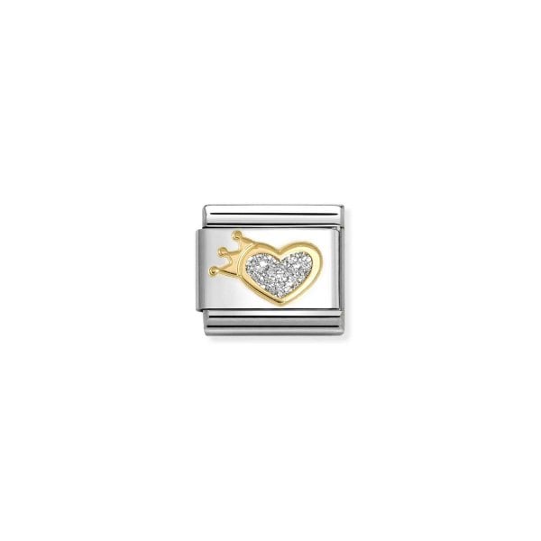 Classic 18K Gold Enamel Silver Heart with Crown Charm