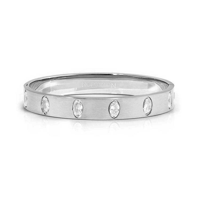 Silver Pretty Bangle With Oval CZ Size Medium