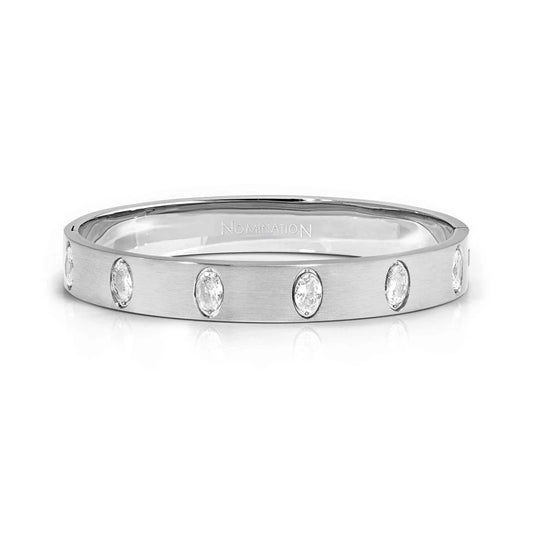 Silver Pretty Bangle With Oval CZ Size Medium