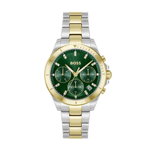 Ladies Alley Lux 36mm Two Tone Crystal Green Dial Quartz Watch