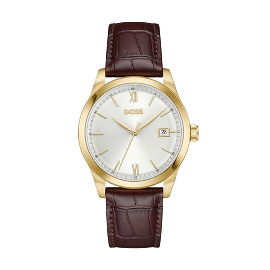 Langford 39mm Gold Plated Leather Strap Watch