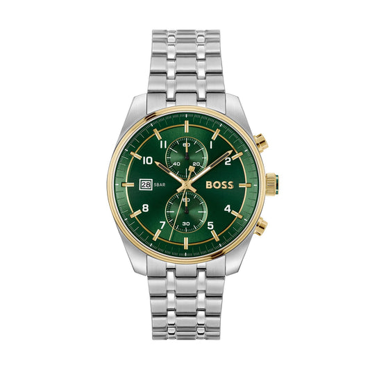 Skytraveller Quartz 44mm Stainless Steel and Yellow Gold Plated Chronograph Watch