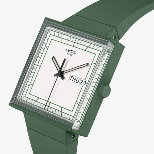 What If Square Green Swatch Watch