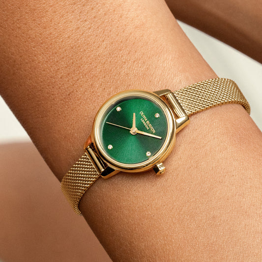 Classic 23mm Mini Forest Green & Gold Mesh Watch