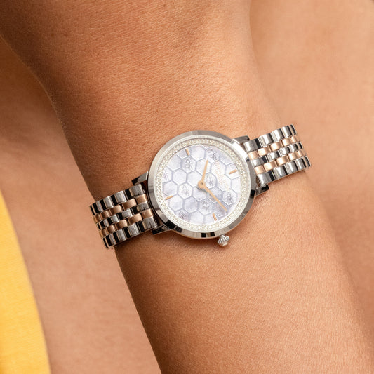 Signature 28mm Honeycomb Ultra Slim Dove Grey & Two Tone Bracelet Watch