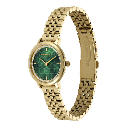 Signature 28mm Honeycomb Ultra Slim Forest Green & Gold Bracelet Watch
