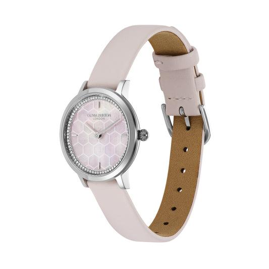 Signature 28mm Honeycomb Ultra Slim Silver & Primrose Leather Strap Watch