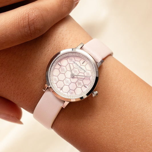 Signature 28mm Honeycomb Ultra Slim Silver & Primrose Leather Strap Watch