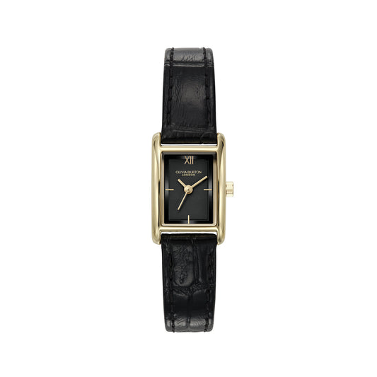 Classic 16mm Mini Grove Gold & Black Croc Leather Strap Watch