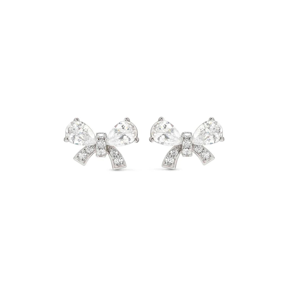 Shine Me Up Earrings in 925 Silver and Cubic Zirconia White Bow