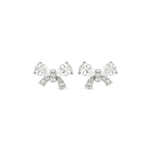 Shine Me Up Earrings in 925 Silver and Cubic Zirconia White Bow