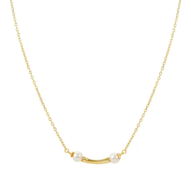 Fashion Era 925 Silver White Pearl and CZ Yellow Gold Necklace