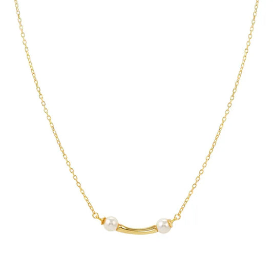 Fashion Era 925 Silver White Pearl and CZ Yellow Gold Necklace