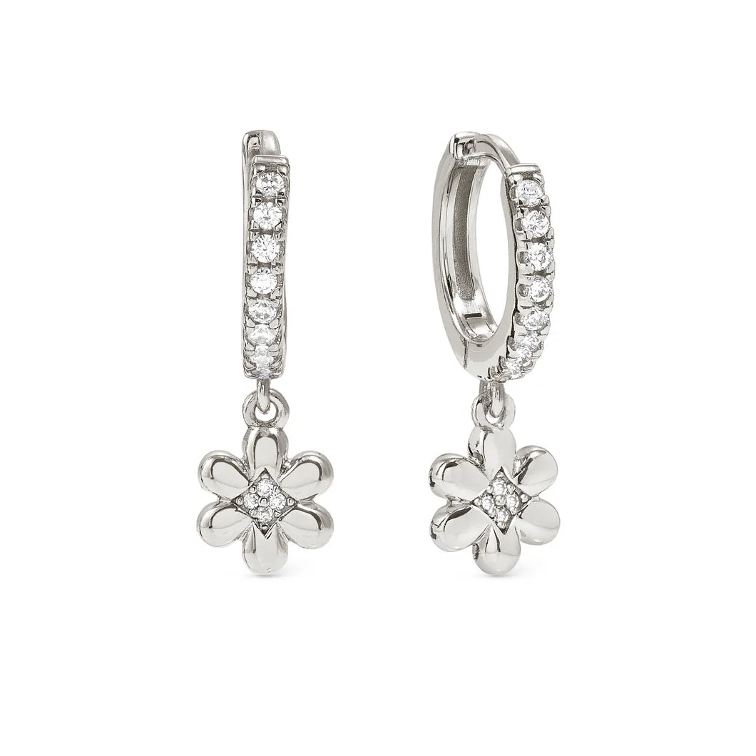 Petit Sparkle Silver Flower & Zirconia Hoop Earrings