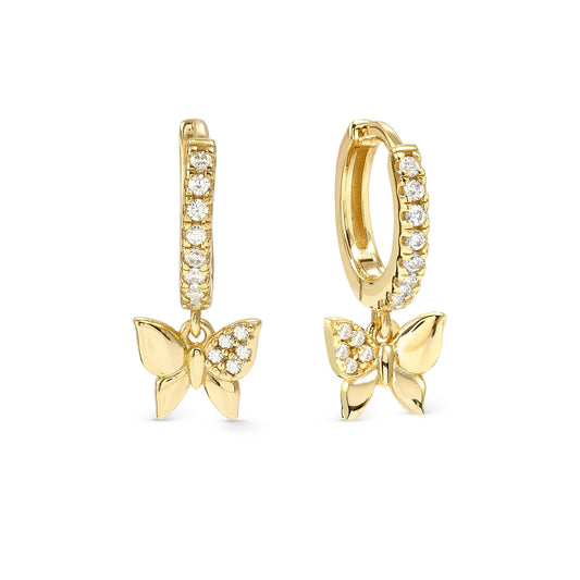 Petit Sparkle Gold Plated Butterfly & Zirconia Hoop Earrings