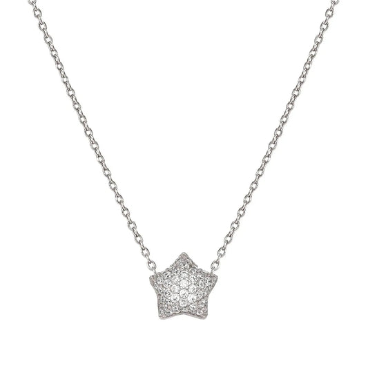Lifepoetry Necklace in 925 Sterling Silver and Cubic Zirconia Pave Star