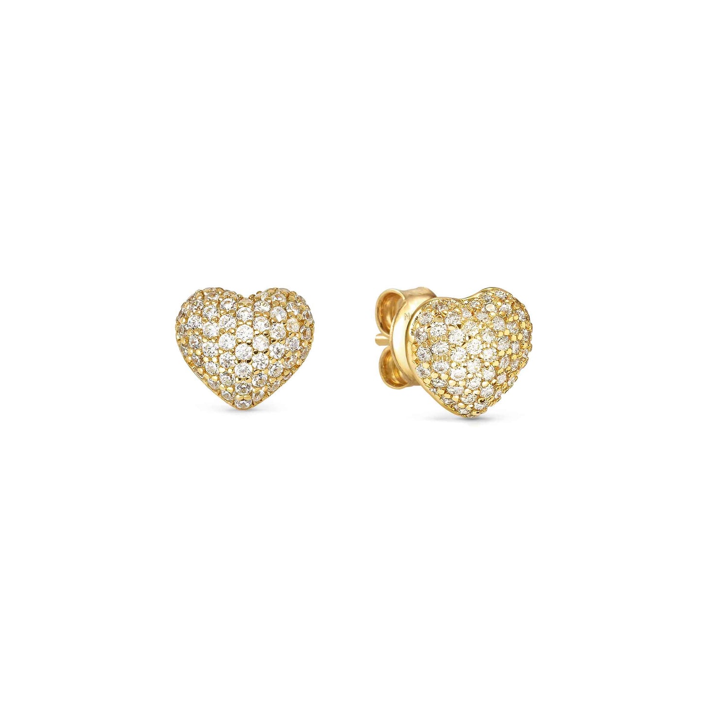 Lifepoetry Earrings in 925 Sterling Silver and Cubic Zirconia Pave Gold Heart