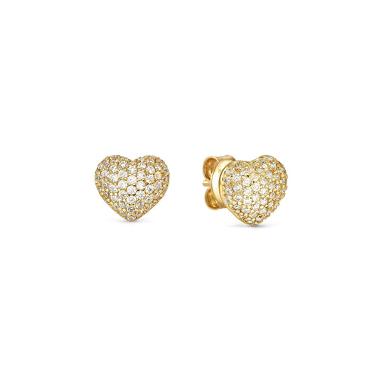 Lifepoetry Earrings in 925 Sterling Silver and Cubic Zirconia Pave Gold Heart