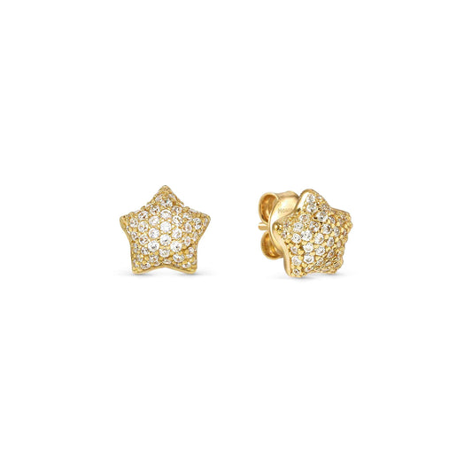 Lifepoetry Earrings in 925 Sterling Silver and Cubic Zirconia Pave Gold Star