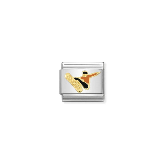 Classic Gold Orange & Black Snowboarder Charm