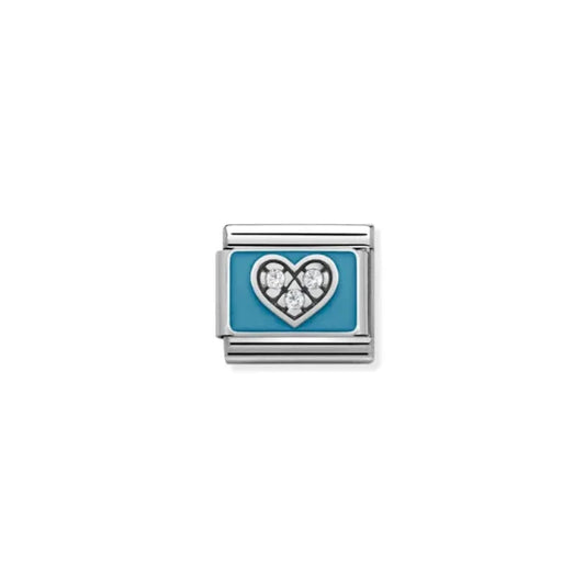 Silver CZ Heart Light Blue Charm