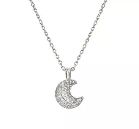 Lifepoetry Necklace in 925 Sterling Silver and Cubic Zirconia Pave Moon