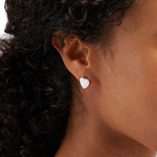 GUCCI Trademark Sterling Silver Heart Stud Earrings