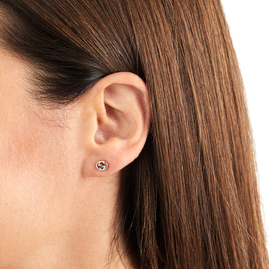GUCCI Interlocking 18ct White Gold Stud Earrings