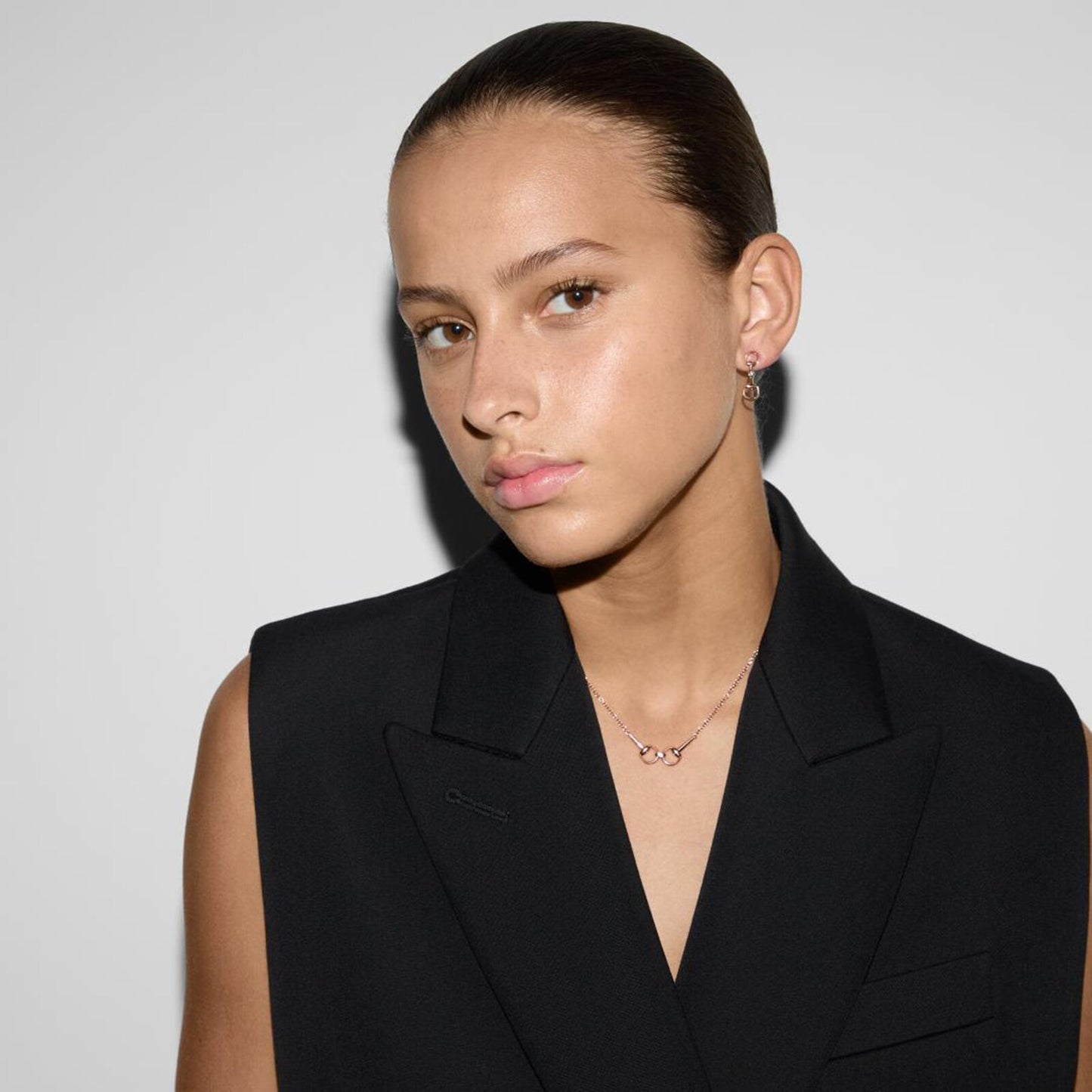 GUCCI Horsebit 18ct Rose Gold 0.02ct Diamond Necklace