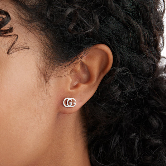 GG Running 18ct White Gold Logo Earrings