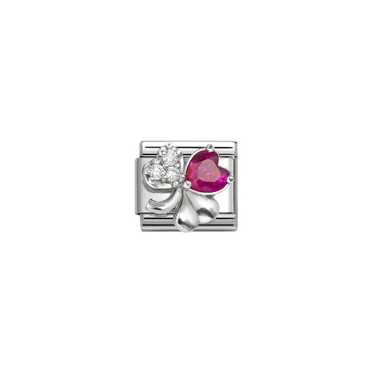 Classic Silver & Red Zirconia Clover Charm