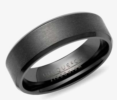 7mm Black Zirconium Ring Size 64