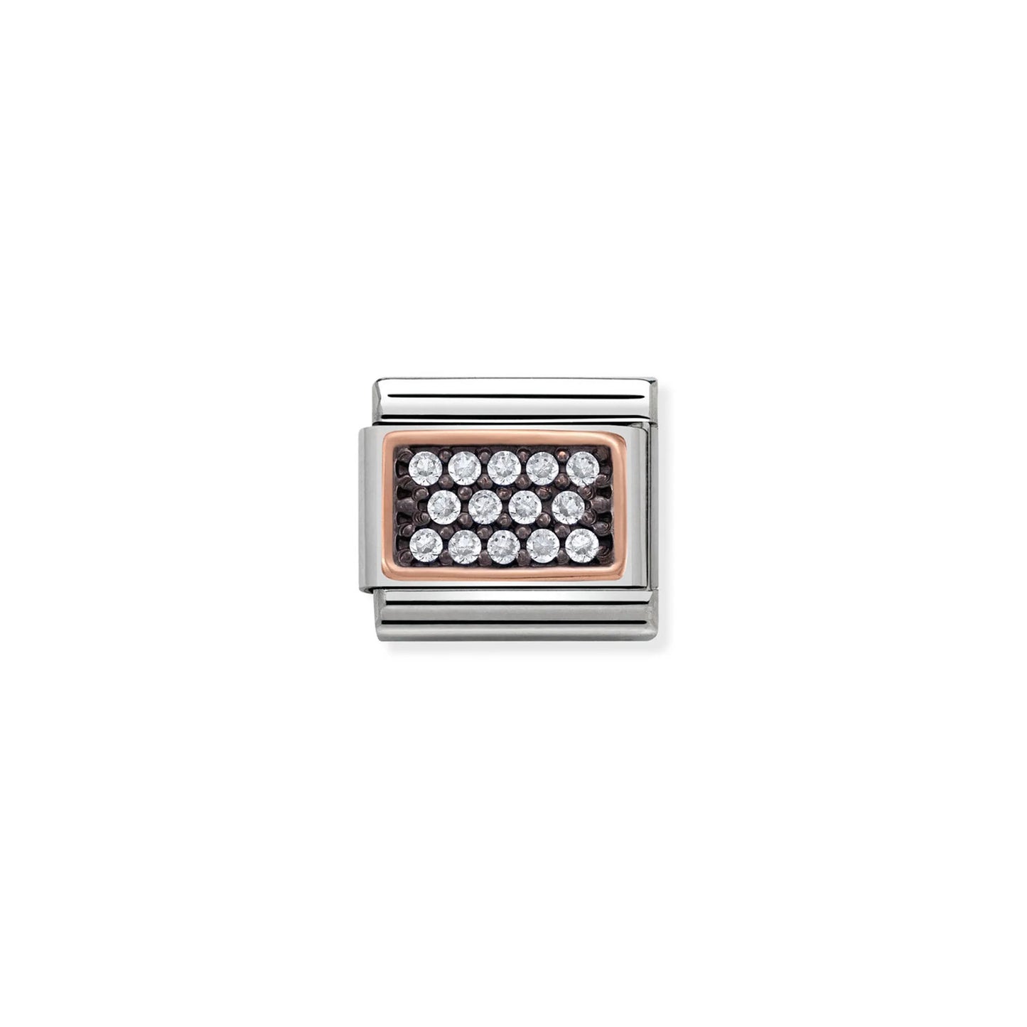 Classic White CZ Pave Rose Gold Rectangle Charm