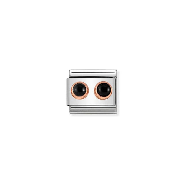 Rose Gold Black Agate Double Stone Rose Gold Charm