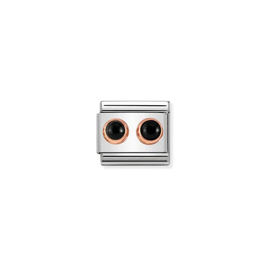 Rose Gold Black Agate Double Stone Rose Gold Charm