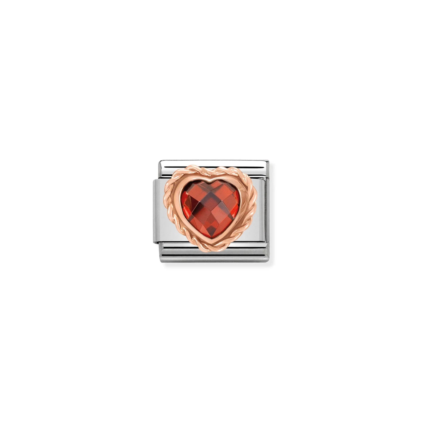 Classic Rose Gold Faceted Heart Red Charm