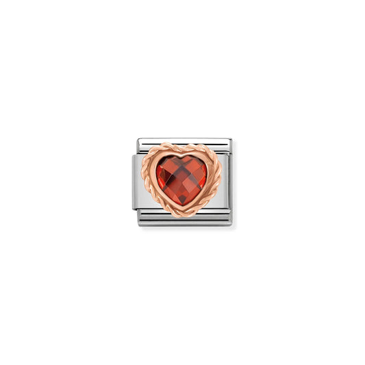 Classic Rose Gold Faceted Heart Red Charm
