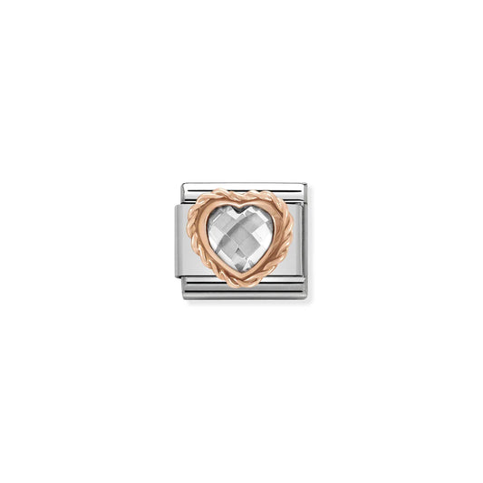 Classic Rose Gold Faceted Heart White Charm