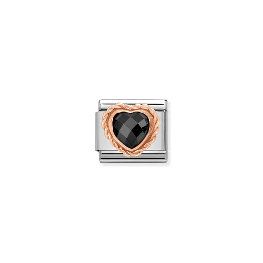 Classic Rose Gold Faceted Heart Black Charm