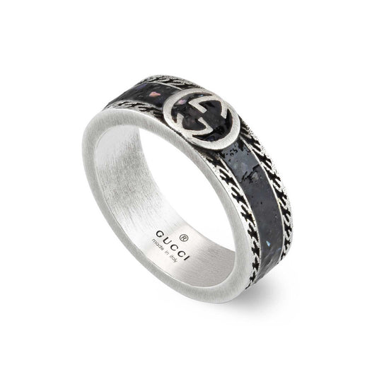 Silver & Black Interlocking Enamel GUCCI Silver Ring