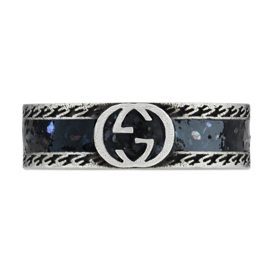 Silver & Black Interlocking Enamel GUCCI Silver Ring