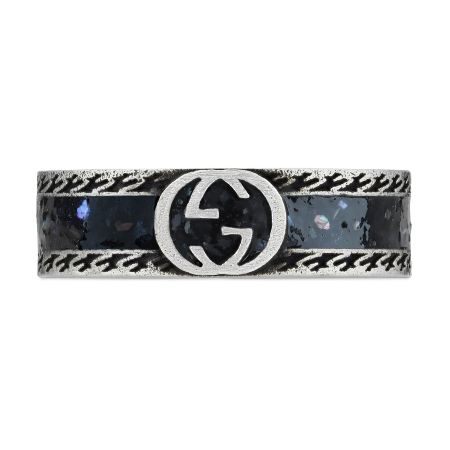 Silver & Black Interlocking Enamel GUCCI Silver Ring
