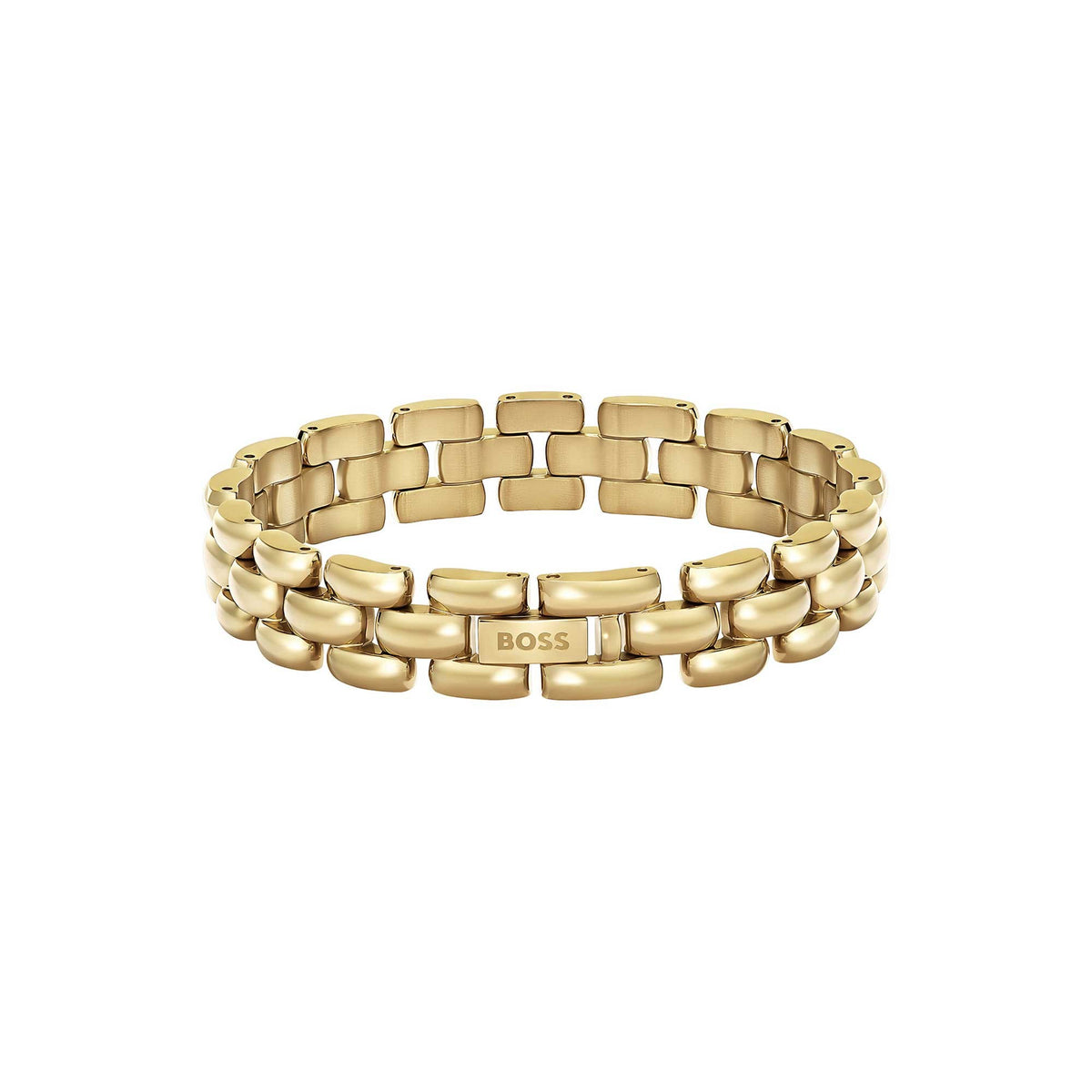 Yellow Gold Plated Violet Polished Bracelet with Engraved Logo Detail