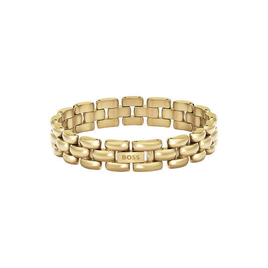 Yellow Gold Plated Violet Polished Bracelet with Engraved Logo Detail