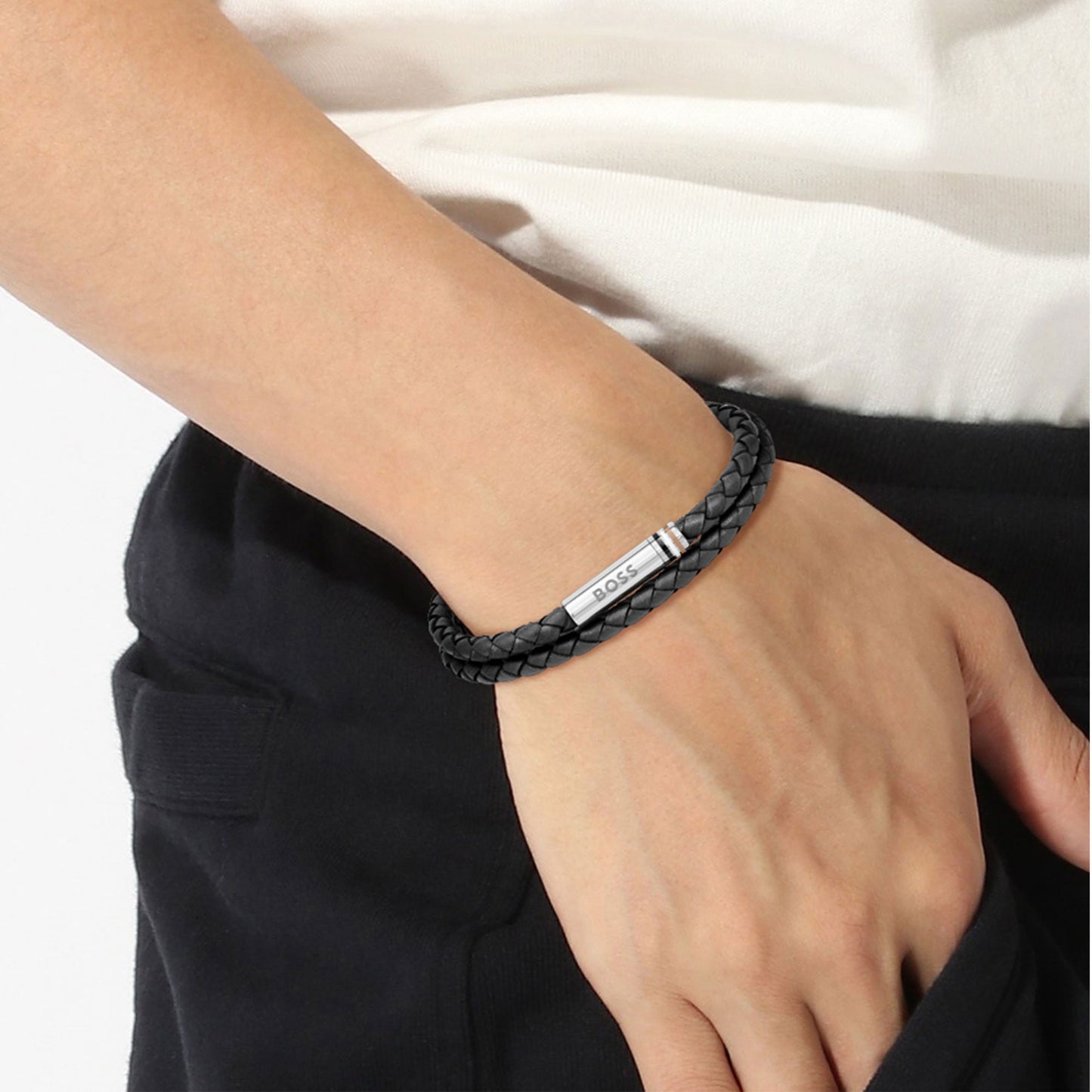 Gents Ares Black Leather Bracelet