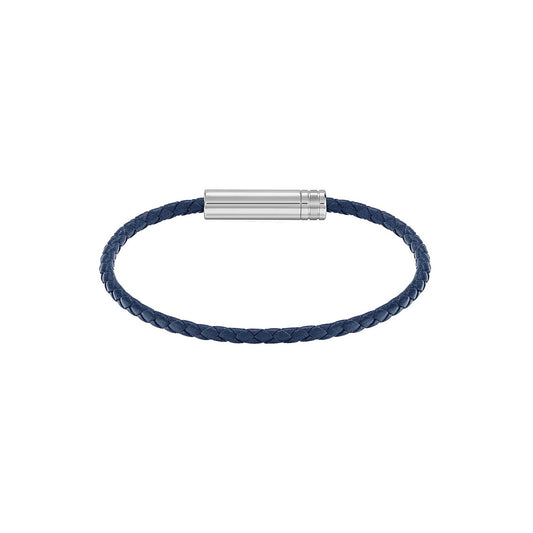 Ares Air Braided Bracelet in Blue Leather with Logo Plaque