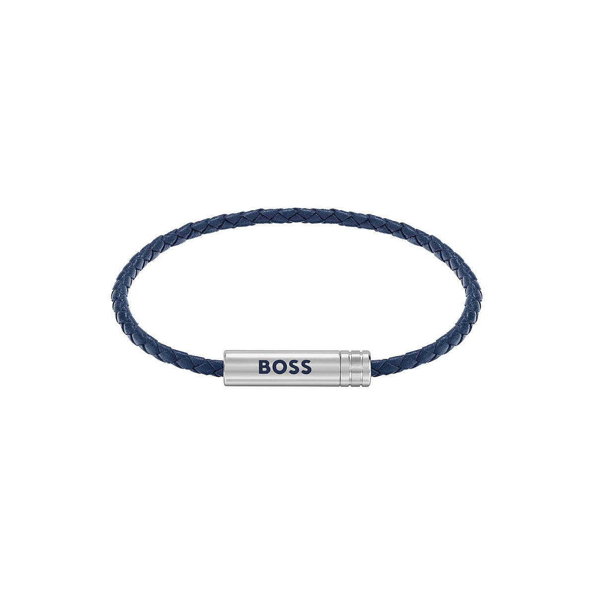 Ares Air Braided Bracelet in Blue Leather with Logo Plaque